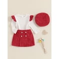 thumbnail image 3 of Suealasg Toddler Girls 3Pcs Fall Outfits Long Sleeve Ribbed Tops Tweed Mini Skirt Hat 6M 1T 2T 3T 4T Kids Baby Girls Skirt Clothes, 3 of 8