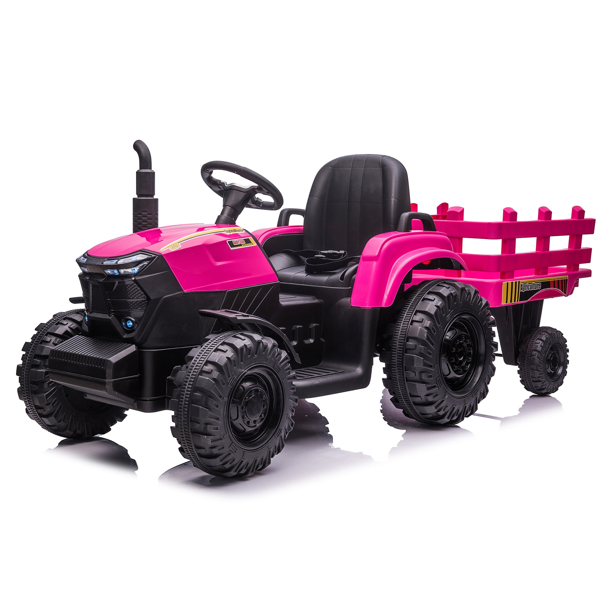 CIPACHO 24V Double Drive Ride On Tractor with Trailer, Electric Kids Car with 2.4RC Key Start, Sound (no music), USB, MP3, Power Display, Pink CIPACHO 24V Double Drive Ride On Tractor with Trailer, Electric Kids Car with 2.4RC Key Start, Sound (no music), USB, MP3, Power Display, Pink