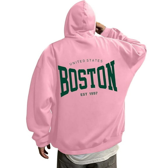 sususu Winter Hoodies for Men Letter Print Hoodie Sweatshirt For Stylish Comfort And Everyday Wear,Pink,XXL