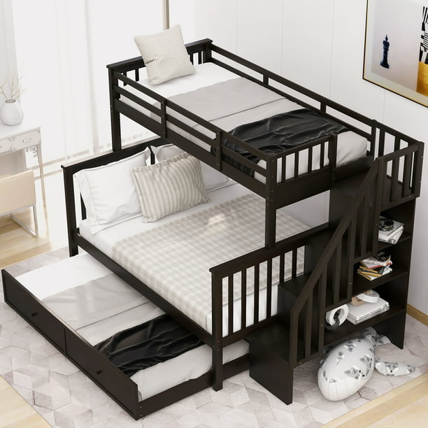 Sesslife Twin Over Full Bunk Bed With, Bunk Bed With Full Size Bottom And Trundle