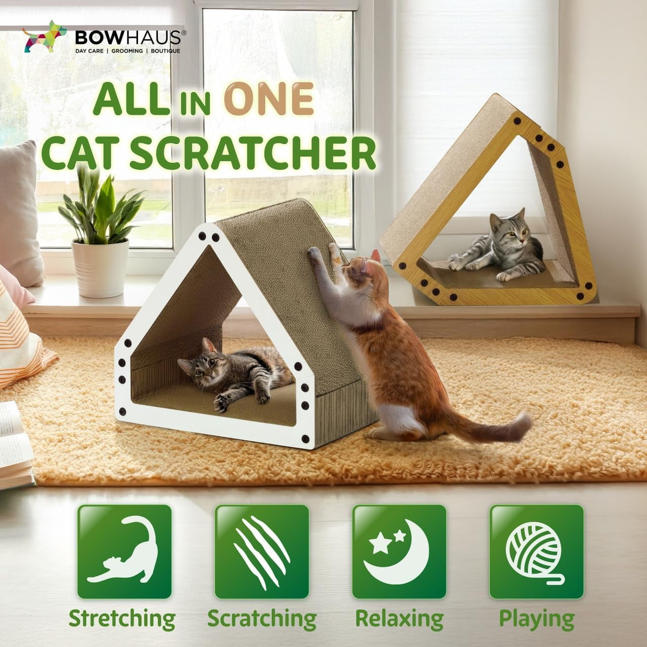 CAPHAUS House Cat Scratcher Lounger, Reversible Scratcher, Large Cat Scratching Pad, Cat Scratching Board, Scratch Pad for Indoor Cats, Brown