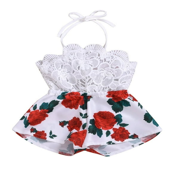 Bébé bébé Filles Sans Manches Dos Nu Floral Creux Out Arc Fronde Romper Shorts Été Tenues cqH