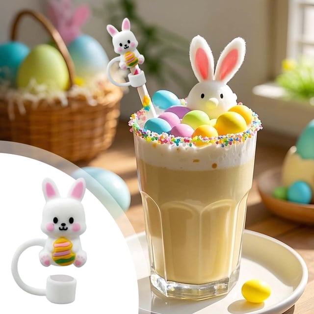 Xihbxyly Tapas de Pajita para Pascua, Cubiertas para Bebidas Festivas, Tapones Reutilizables Ecológicos, Diseño Fácil de Limpiar, Reuniones Navideñas, Celebraciones Familiares, Solución Divertida y P