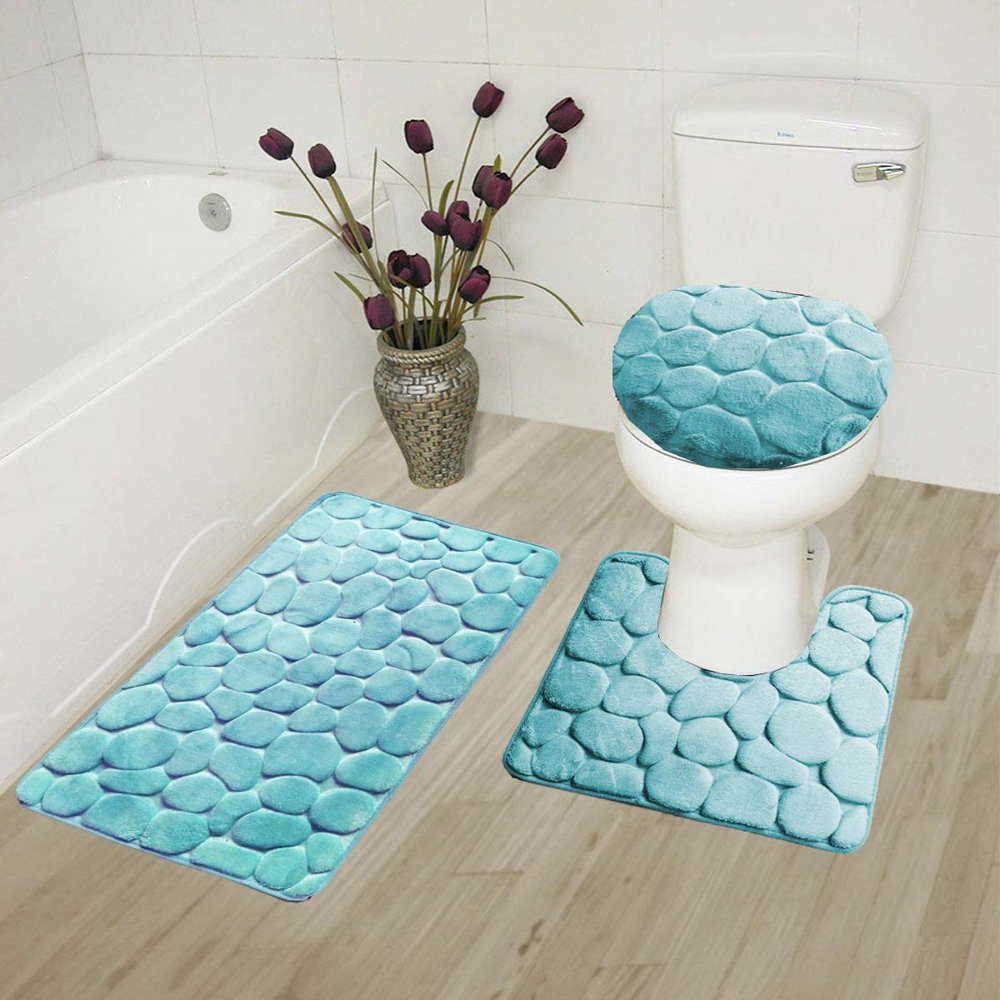 ROCK AQUA 3Piece Embossed Bathroom Rug Set Super Soft Memory Foam Bath