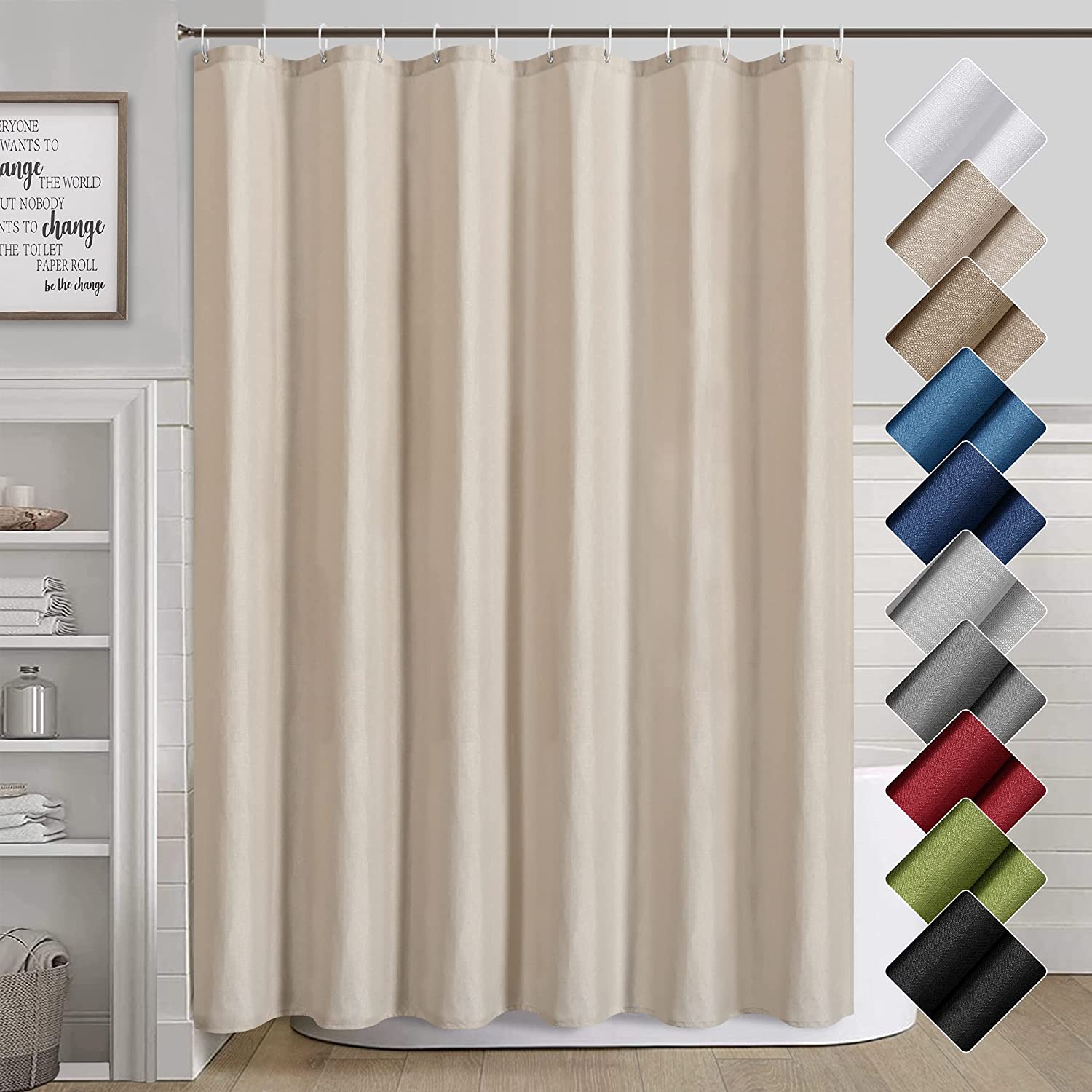 Cream Beige Extra Long Shower Curtain 84 Inches Long Modern Fabric Shower Curtains for Bathroom