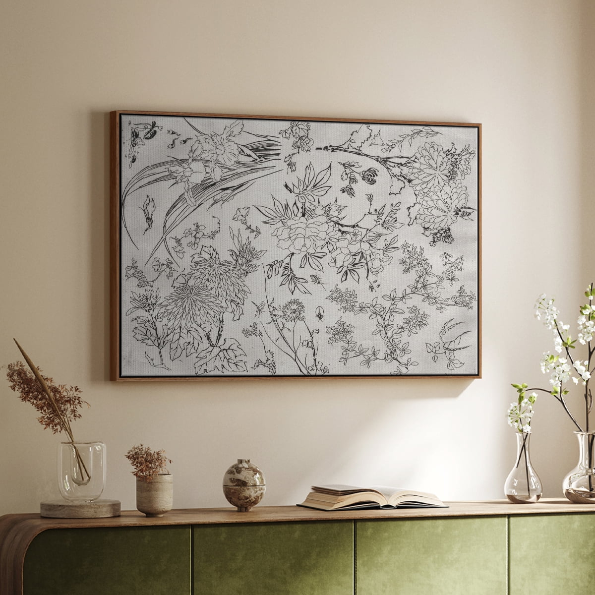 Vintage Abstract Print-XVI Framed in Walnut Wood Gallery Wrapped Canvas 25 in. x 37 in.