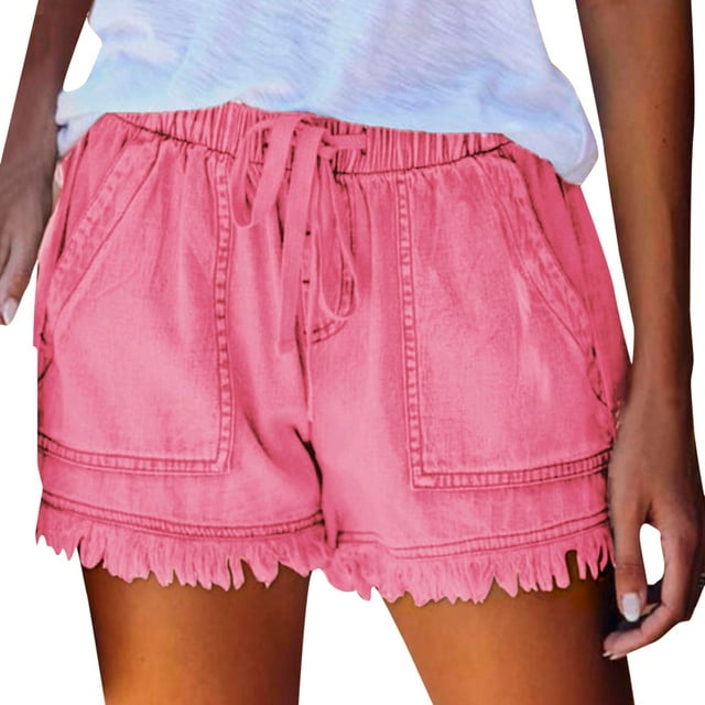 Aayomet Shorts Décontractés à Franges pour Femmes, Rose Vif, P