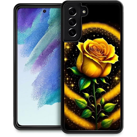 Compatible with Samsung Galaxy S22 Case,Pattern Design Hard PC Back Cover Non-Slip Shock Absorption Soft TPU Protective Case for Samsung Galaxy S22 for Women 6.2inch-Golden Brilliant Rose
