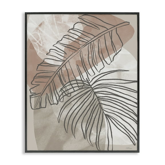 Stupell Industries Tropical Earth Tone Leaves Abstract Painting Black Framed Art Print Wall Art, 11 x 14