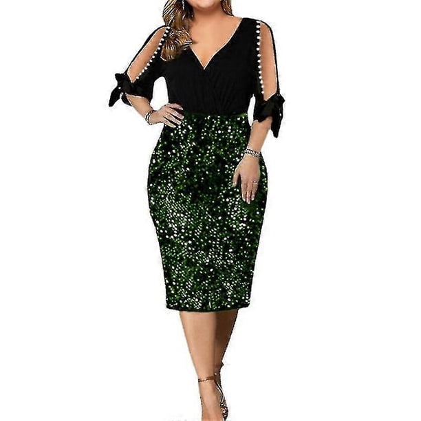 Plus Size Sequin Bodycon Dress V Neck Porm Mini Dress Short Sleeve Glitter Plus Dress Women Cocktail Sequins Dresses