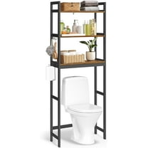 CRXX Over-The-Toilet Storage, 3-Tier Bathroom Organizer Over Toilet with Adjustable Shelves, Hooks, Bamboo, Freestanding Space Saver Bathroom Shelves, Rustic Brown and Ink Black