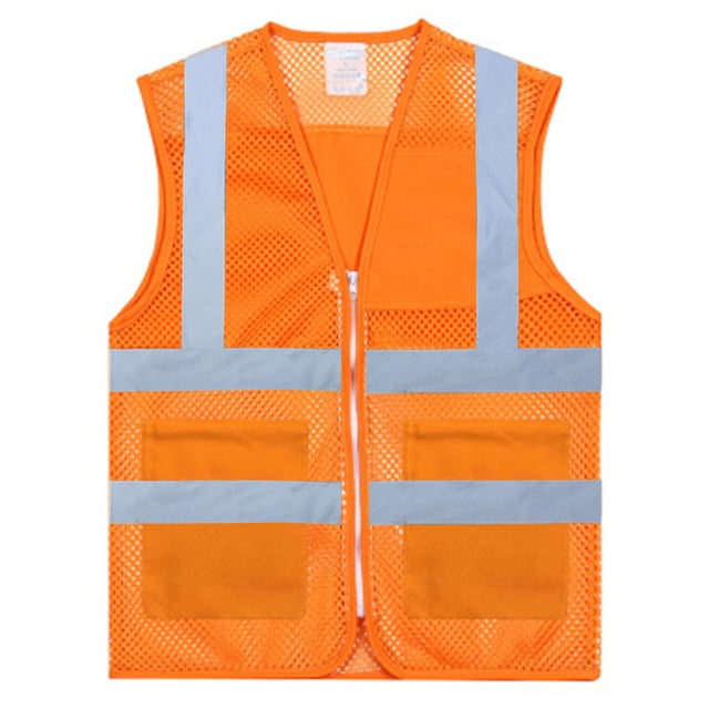 GOGO Asian Unisex Volunteer Vest Safety Reflective Running Cycling Vest with Pockets, Slim Fit-Orange-M