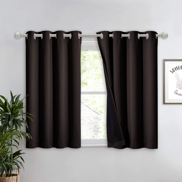 NICETOWN Cortina opaca 100% de 45 pulgadas de largo, 2 capas gruesas, tratamiento de ventana completamente opaco, cortina forrada con aislamiento térmico para ventana del sótano (marrón, 1 pieza de 52