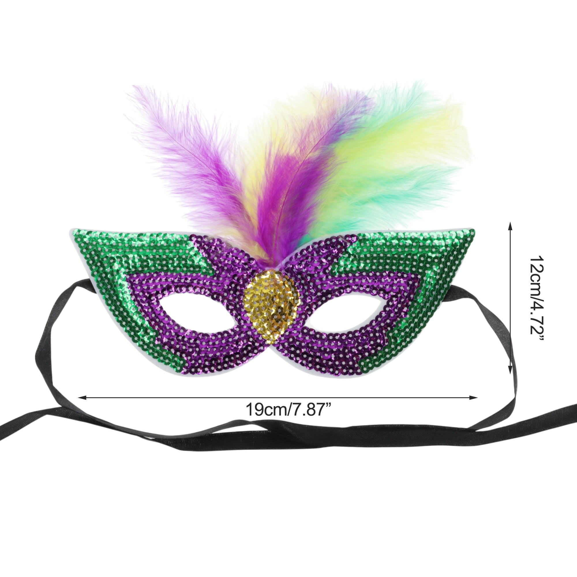 Unique Bargains 1 Box Colorful Feather Sequins Half Face Party Mask Purple