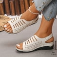 thumbnail image 3 of Rokment Womens Orthopedic Wedges Gladiator Sandals Vintage Comfortable Hollow out Leather Platform Arch Support Walking Dress Sandals for Beach Summer White Size 6.5, 3 of 5