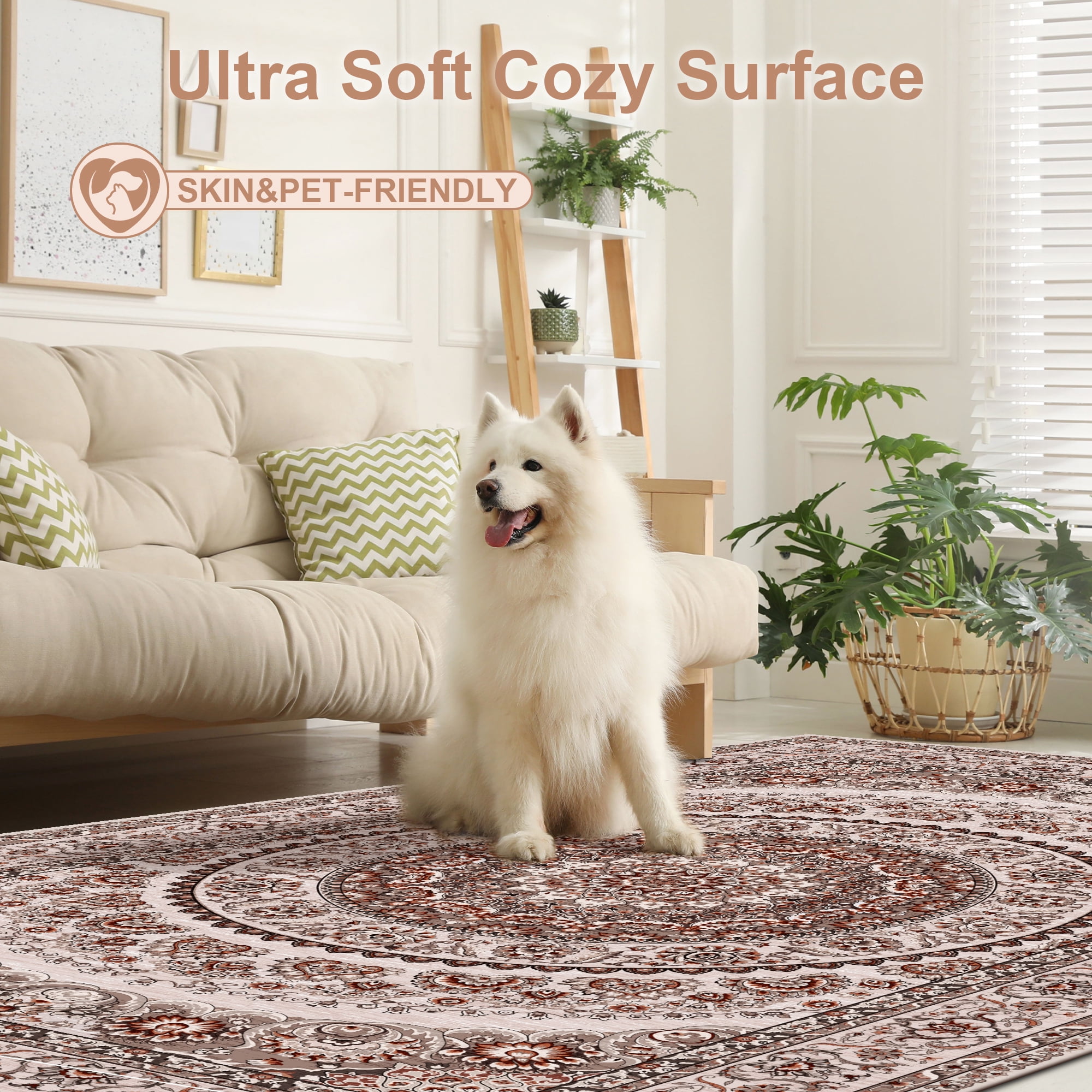 Pentantan 9'x12' Area Rugs, Washable Vintage Boho Rugs for Living Room, Moroccan Soft Indoor Carpet for Bedroom, Dining Room, Office, Brown