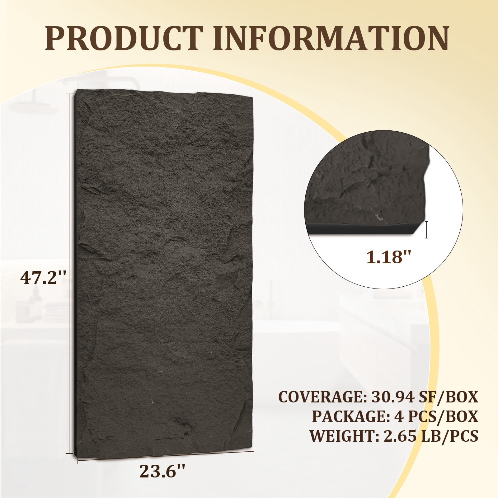 Easy4Home 4Pcs 48"x24" 3D Faux Stone Wall Panels Imitation Decorative Wall Tiles for Interior Wall Decor, Carbon Gray