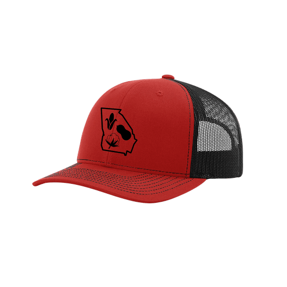It's All About The South Georgia Outline With Crops Mesh Back Trucker Hat-Red/Black