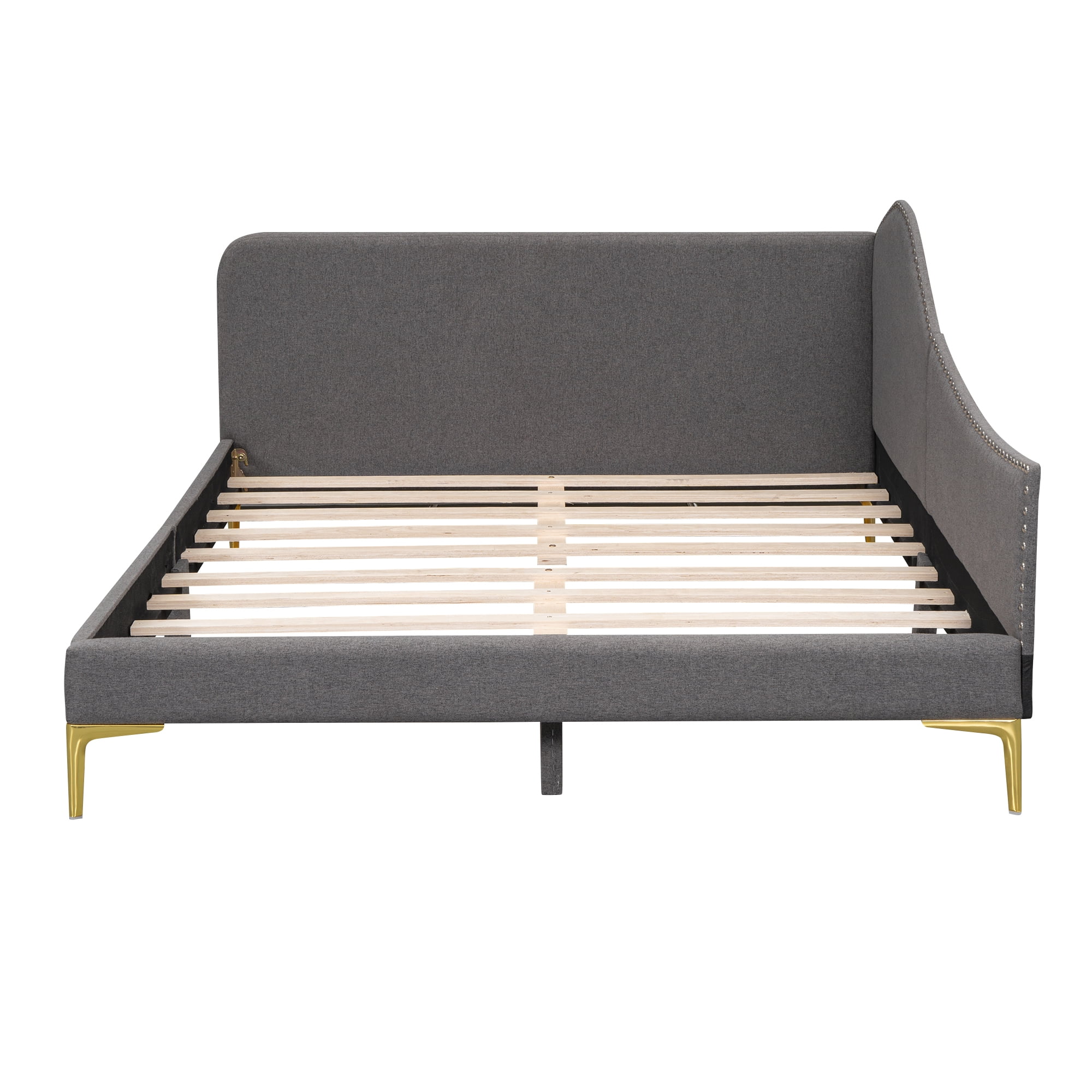 Full Size Upholstered Daybed for Kids and Adults, Twin Daybed with Headboard and Armrest, Support Legs,Gray
