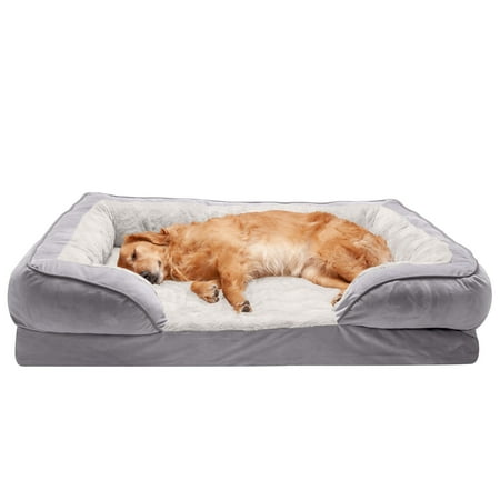 UPC: 0842229119978 | FurHaven Pet Products Velvet Waves Perfect Comfort Cooling Gel Memory Foam Sofa-Style Pet Bed for Dogs & Cats – Granite Gray Jumbo