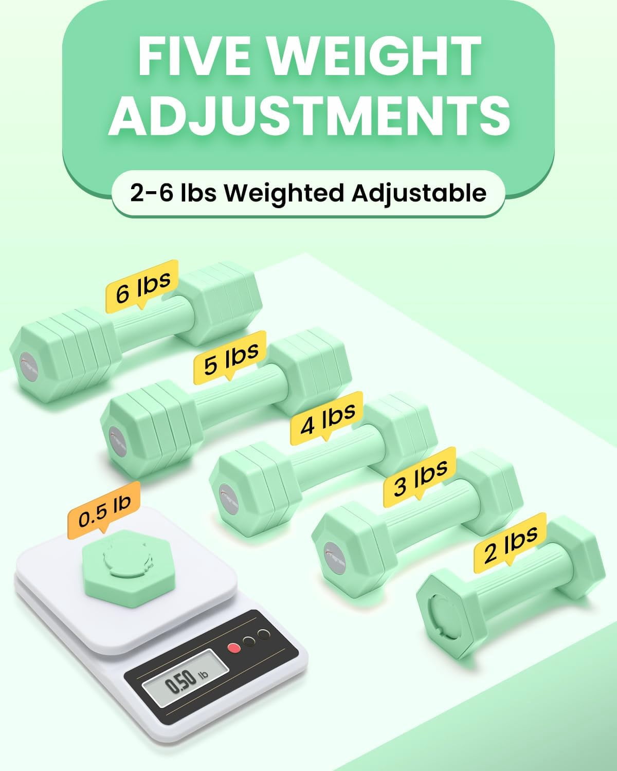 Adjustable Dumbbells Set, 4 in 1 Hand Weights Set for Women Men 10 LB/ 12 LB Dumbbell Pair Each 2lbs 3lbs 4lbs 5lbs Weights Dumbbells Set with TPU Soft Rubber Handle for Home Gym Exercise Fitness