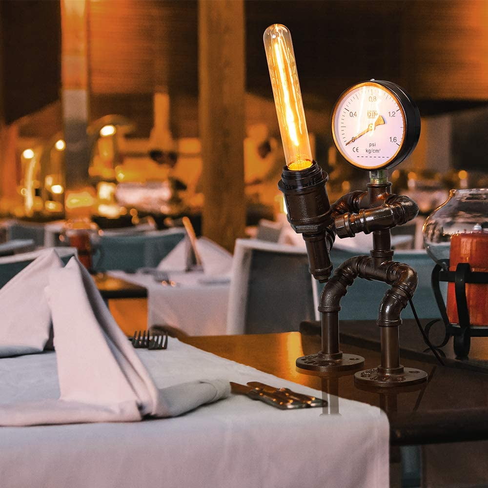 Industrial Bronze Table Lamp, Retro Steam Punk Robot Lamp