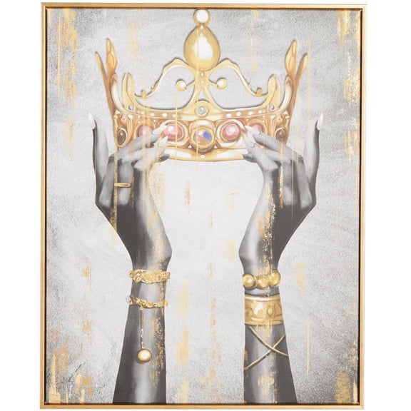 24" x 24" Crown Framed Wall Art with Shaded Hands and Metallic Foil Accents, by DecMode