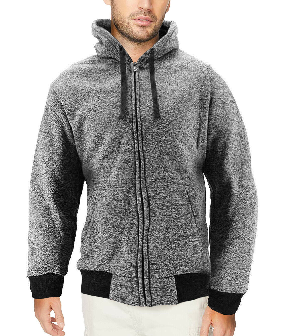 Men's Salt and Pepper Soft Sweater Sherpa Lined Heathered Zip Up Hoodie ...