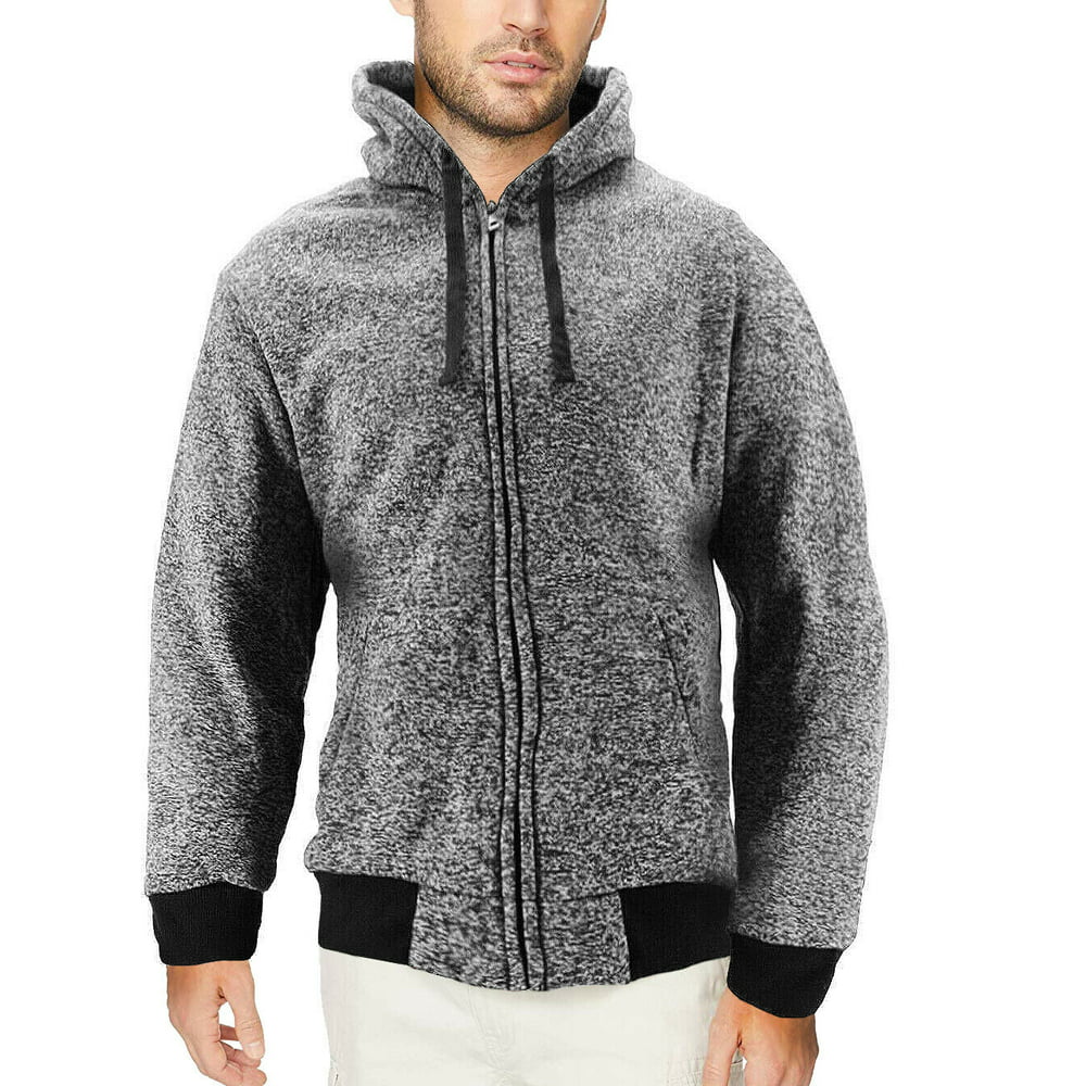 VKWEAR - Men's Salt and Pepper Soft Sweater Sherpa Lined Heathered Zip