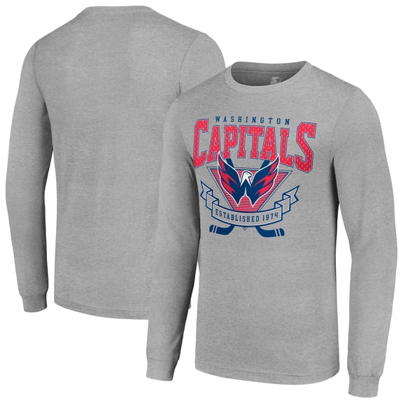 Men's Starter Heather Gray Washington Capitals '80s Inspired Team Logo Long Sleeve T-Shirt