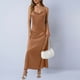 thumbnail image 2 of Maxi Vestido Formal para las Mujeres Satín Cuello de Vaca Correa de Espagueti Color Sólido Elegante Vestido Ajustado, Vestido de Noche de Poliéster Suave, 2 of 7