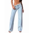 thumbnail image 2 of Womens High Waisted Raw Hem Jeans Stretchy Wide Leg Frayed Straight Denim Pants Light Blue XL, 2 of 9