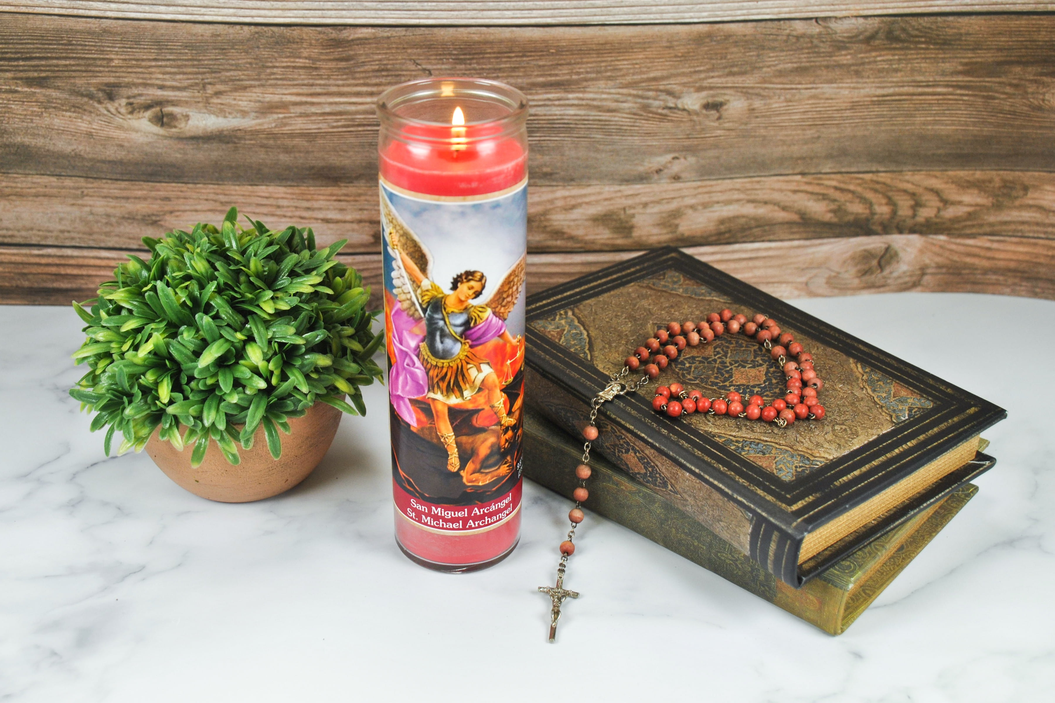 Prayer Candle St Michael Red Wax, 8 Inch