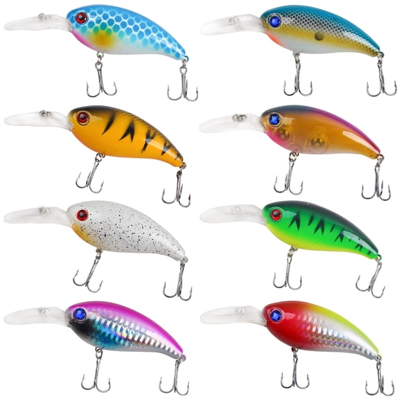 FUSIGO Crankbait Fishing Lures Kit,8pcs Deep Diving Crankbait Swimbait Topwater Bass Fishing Lures Hard Baits Minnow Crank Bait Lures for Bass Trout Salmon Freshwater Saltwater