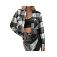 thumbnail image 5 of KelaJuan Women Fashion Woolen Short Coat Plaid Turn-Down Collar Long Sleeve Outerwear Autumn Winter Single-Breasted Pockets Jackets, 5 of 6