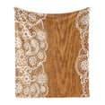 thumbnail image 1 of Vintage Soft Flannel Fleece Blanket, Shabby Form Lace Pattern on Wooden Rustic Background Feminine Retro Image, Cozy Plush for Indoor and Outdoor Use, 70" x 90", Pale Caramel White, by Ambesonne, 1 of 6