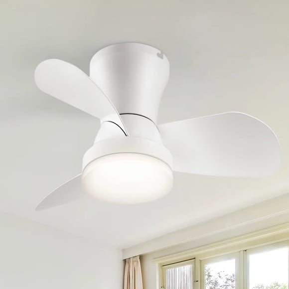 22 Inch Low Profile Ceiling Fan with LED Light, Quiet DC Motor, Remote Control, White