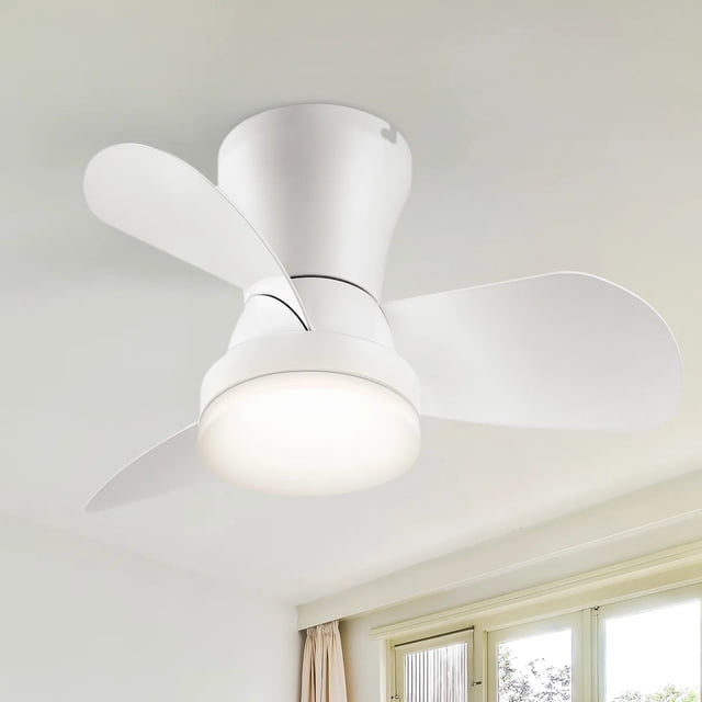 22 Inch Low Profile Ceiling Fan with LED Light, Quiet DC Motor, Remote Control, White