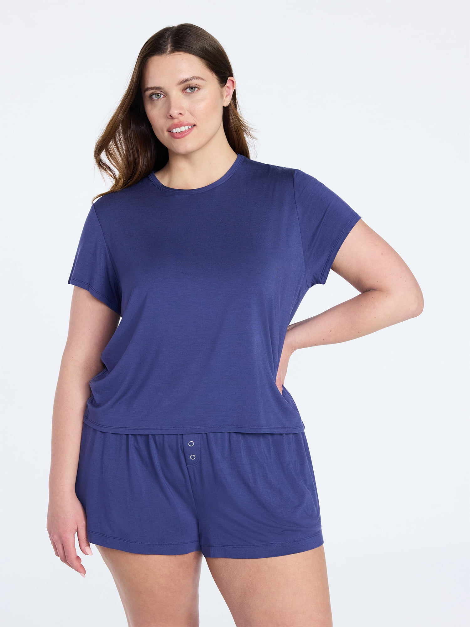 Joyspun Women’s Scoop Neck Sleepwear Modal Tee with Short Sleeves, Sizes S-3X