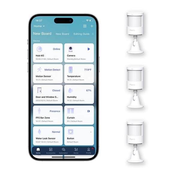 Aqara Zigbee Motion Sensor P1 Lot de 3, Détecteur de Mouvement Intelligent pour Système d'Alarme et Domotique, Autonomie de 5 Ans, Convivial pour les Animaux, Compatible avec