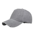 thumbnail image 2 of Toptie Women 3-Stripe Ponytail Baseball Cap Distressed Washed Messy High Bun Ponytail Hat-Grey, 2 of 7