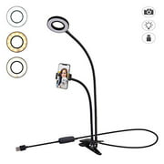 Tranesca Selfie Ring Light with 24? rotatable Gooseneck Stand & Cell Phone Holder, Ring Light for Lighting for Live Streaming,Video Conference and Chat - 3 Light Modes 10-Level Brightness (Black)