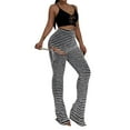 thumbnail image 4 of Coduop Women Fuzzy One Leg Stacked Pants Black and White Striped Knitted Skinny Wide Leg Pants, 4 of 8