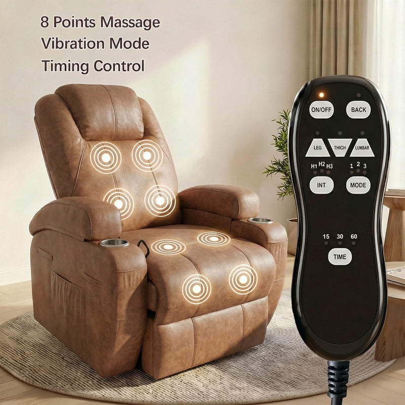 Homall 360° Swivel Rocking Recliner Massage Oversized Singal Sofa For Living Room Ergonomic High Backrest and Adjustable Recliner,PU Brown