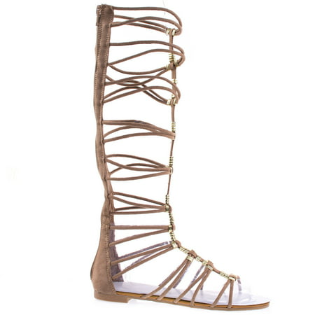 Magical13S Black Faux Suede Gladiator Flat Open Toe Strappy Sandal, Roman / Greek Goddess Shoes.