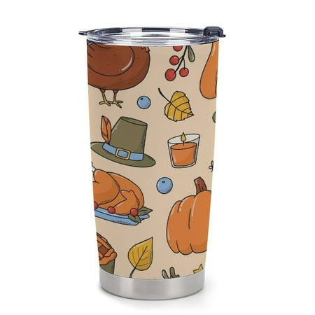 

ANYWAY.GO Thermal Insulation Coffee Travel Mug with Lid Spill Proof Thanksgiving Autumn Pattern Doodles Portable Thermal Thermal Cup for Car 20oz
