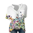 thumbnail image 4 of Fsqjgq Women's Solid Short Sleeve Top Blouse Shirt Spring Sweater Womens Button up Cotton and Linen Short Sleeve Printed Floral Blouse with Pocket White Xxxl, 4 of 9