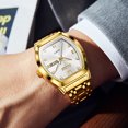 thumbnail image 5 of OLEVS Mens Watches Square Business Dress Diamond Analog Quartz Date Luxury Watches for Men Dress Casual Stainless Steel Waterproof Luminous Mens Wrist Watches Gifts Reloj para Hombre Gold/Black Dial, 5 of 11