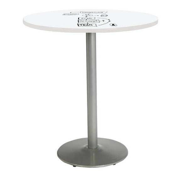 Pemberly Row 42" Bistro Table with Whiteboard Top Silver Rnd Base