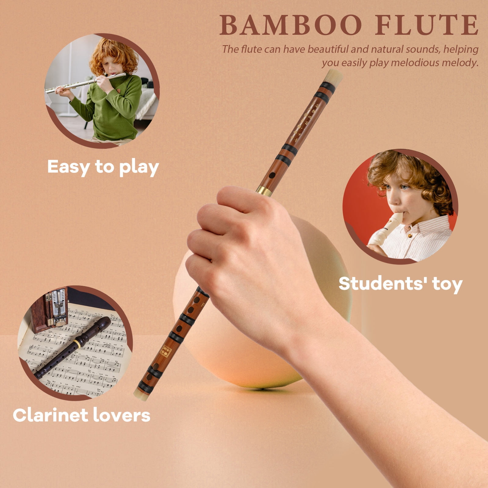 FOMIYES Set of 4 Musical Flutes with Finger Holes, Craftsmanship, Perfect for Kids and Beginners